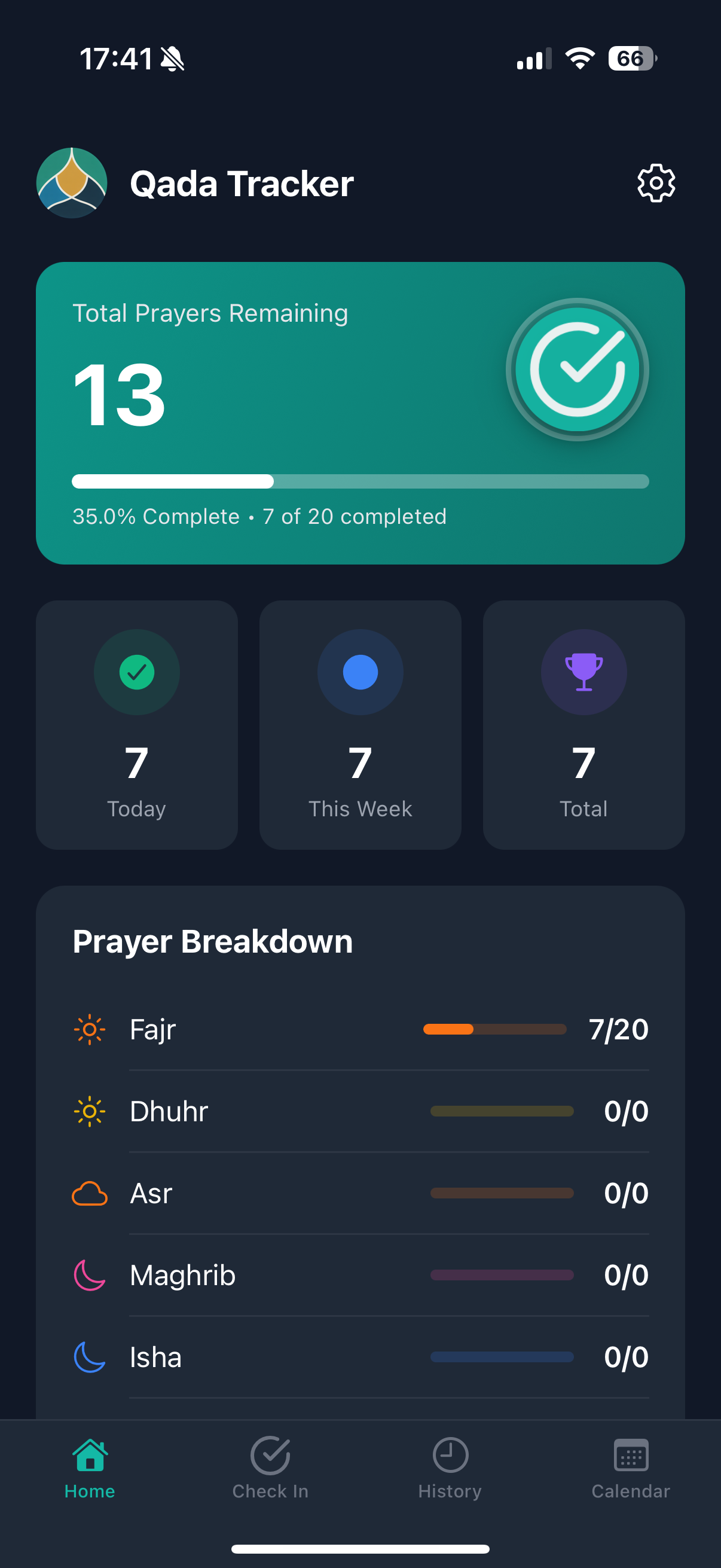 Qada Tracker app interface